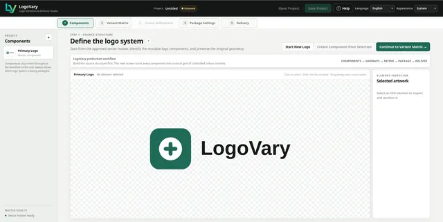 Step 1 — Components: import the approved master logo and define the reusable logo system.